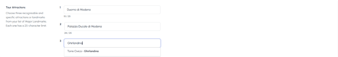 Tour Attractions with a suggestion appearing